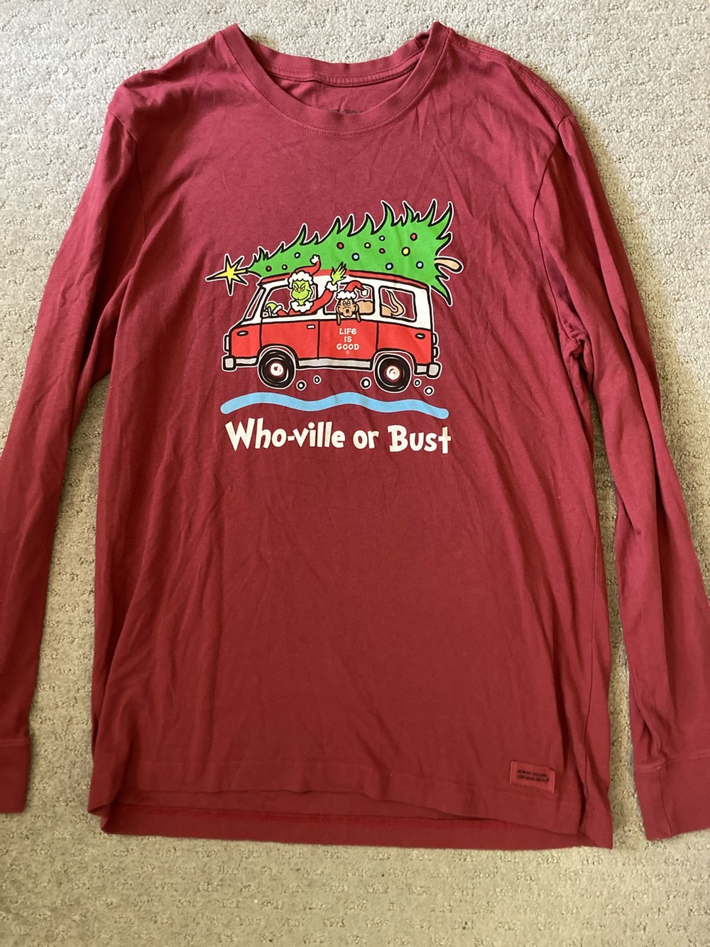 Life Is Good red Grinch Who-Ville long-sleeve tee, Medium